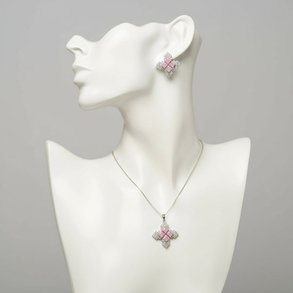 Pink Princess Cut: Square Stone Necklace Set