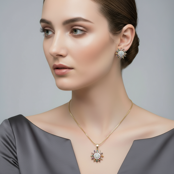 Vibrant Blooms Ensemble: Multicolored Flower Necklace Set