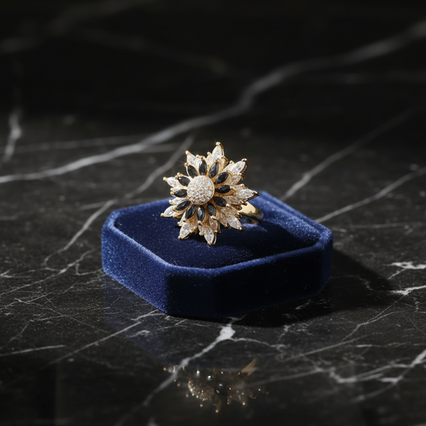 Starlight Black Petal Revolving Adjustable Ring