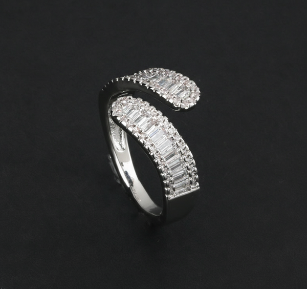 Glamorous Silver-Tone Crystal Coil Ring