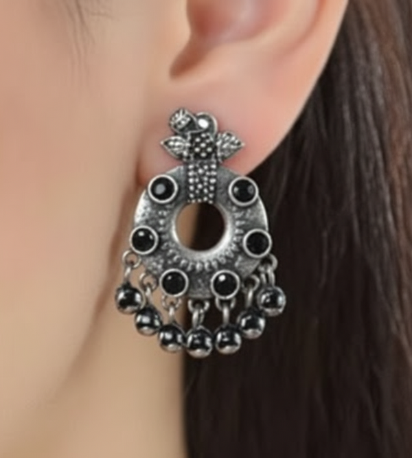 Antique Black Stone Dangle Earrings