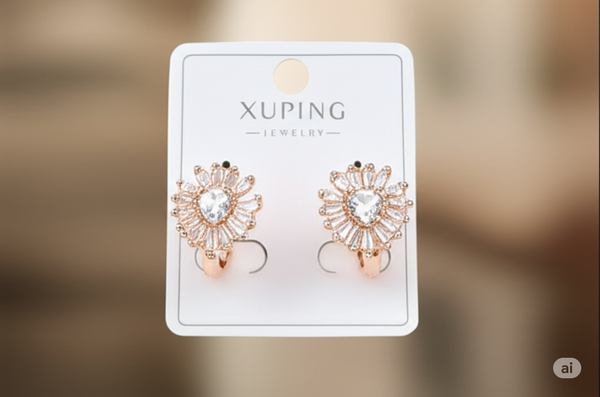 Xuping Cubic Zirconia Heart Halo Hoop Earrings