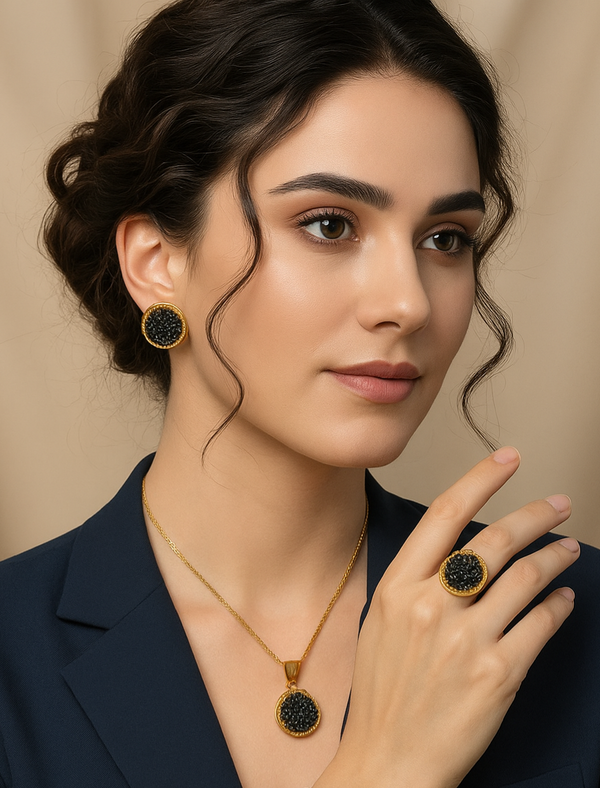 Elegant Black Stone Premium Necklace Set
