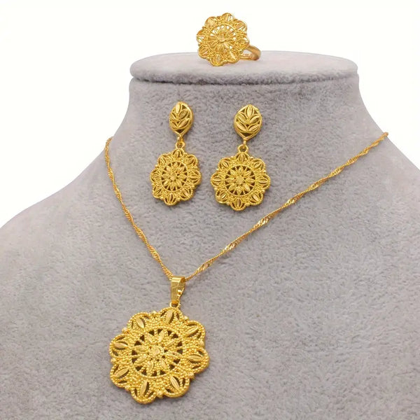 Luxury Combo Set: Gold-Plated Necklace, Ring, and Earrings