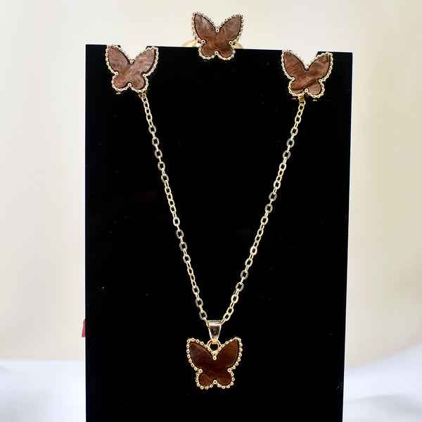Cocoa Flutter: Brown Butterfly Necklace Set