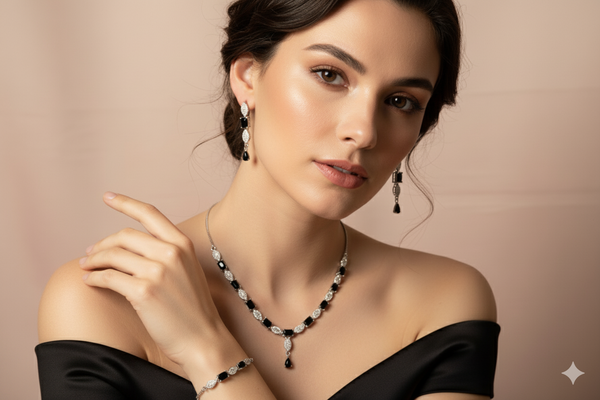 Sophisticated Black and White Crystal Combo Necklace Set