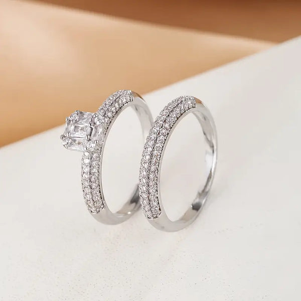 2 pc. Set of Silver Rings Adorned with Multiple Small Gemstones.