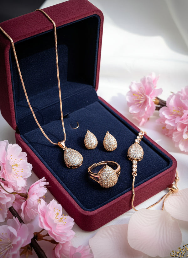 Cubic Zirconia Golden Teardrop Full Necklace Set