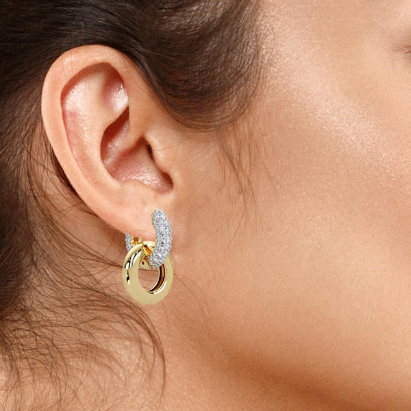Interlocking Hoop Golden Earrings: Convertible Pave Huggies