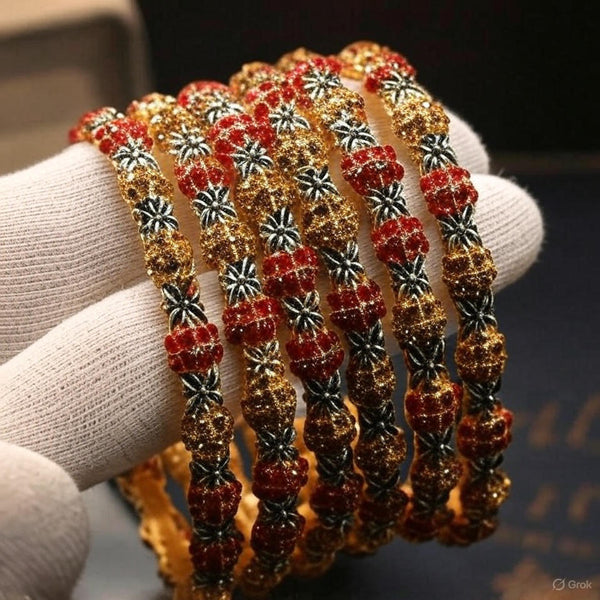 Stunning Gold-Red Bangle Set