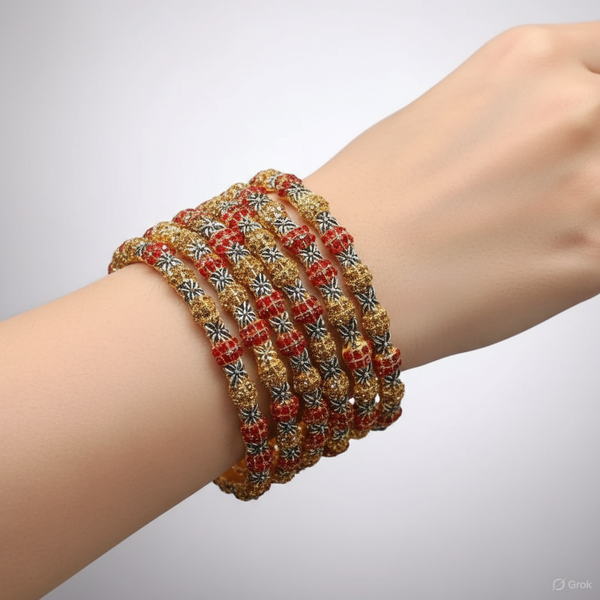 Stunning Gold-Red Bangle Set