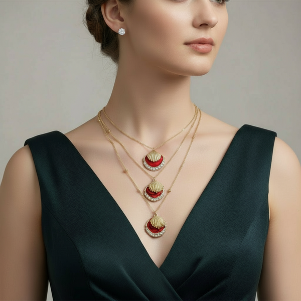 Sparkling 3 Layer Golden Necklace Set