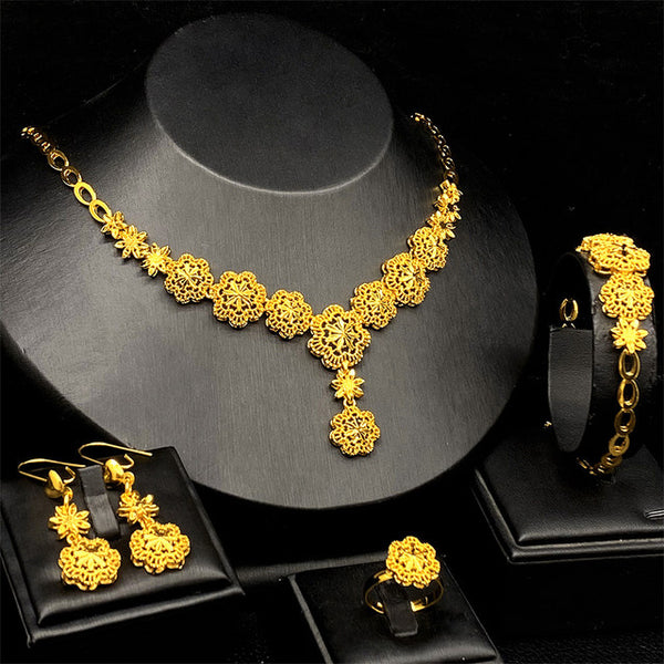 Gold-Plated Floral Design Combo Necklace Ser