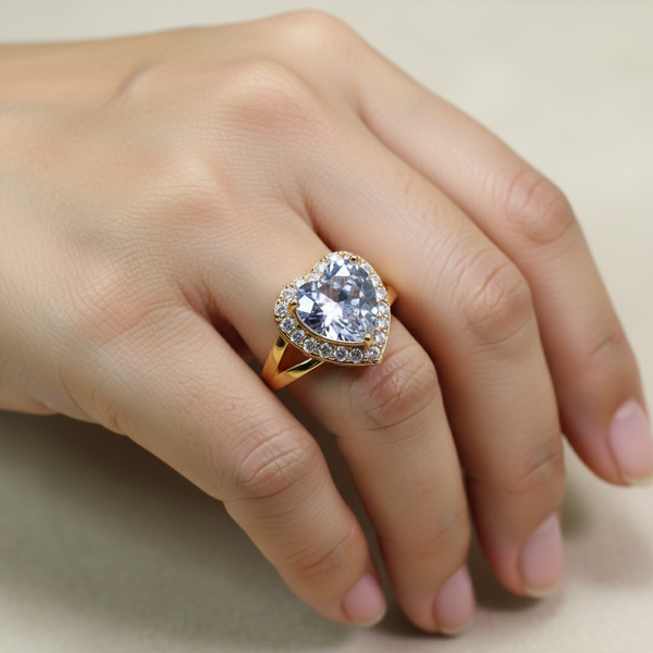 Radiant Love: Golden Heart-Shaped White Stone Ring