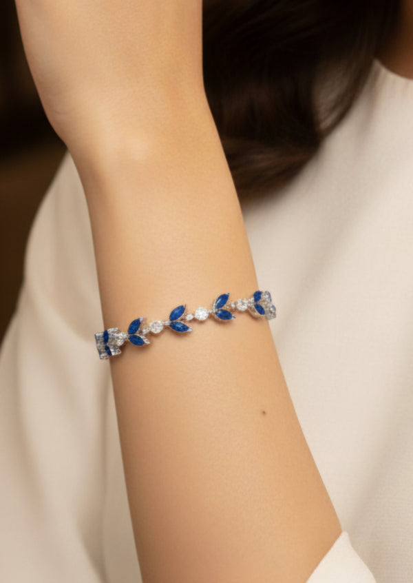 Silver-Toned Blue Stone Leaf Bracelet