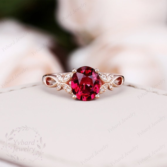 Oval Cut Red Ruby Ring Solid Rose