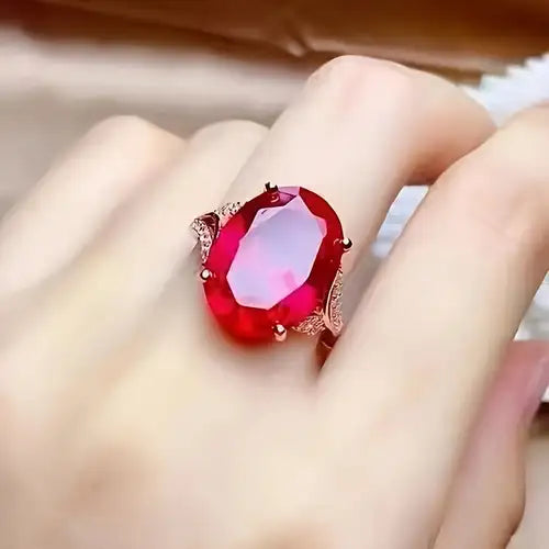 Elegant Adjustable Ring With Synthetic Ruby