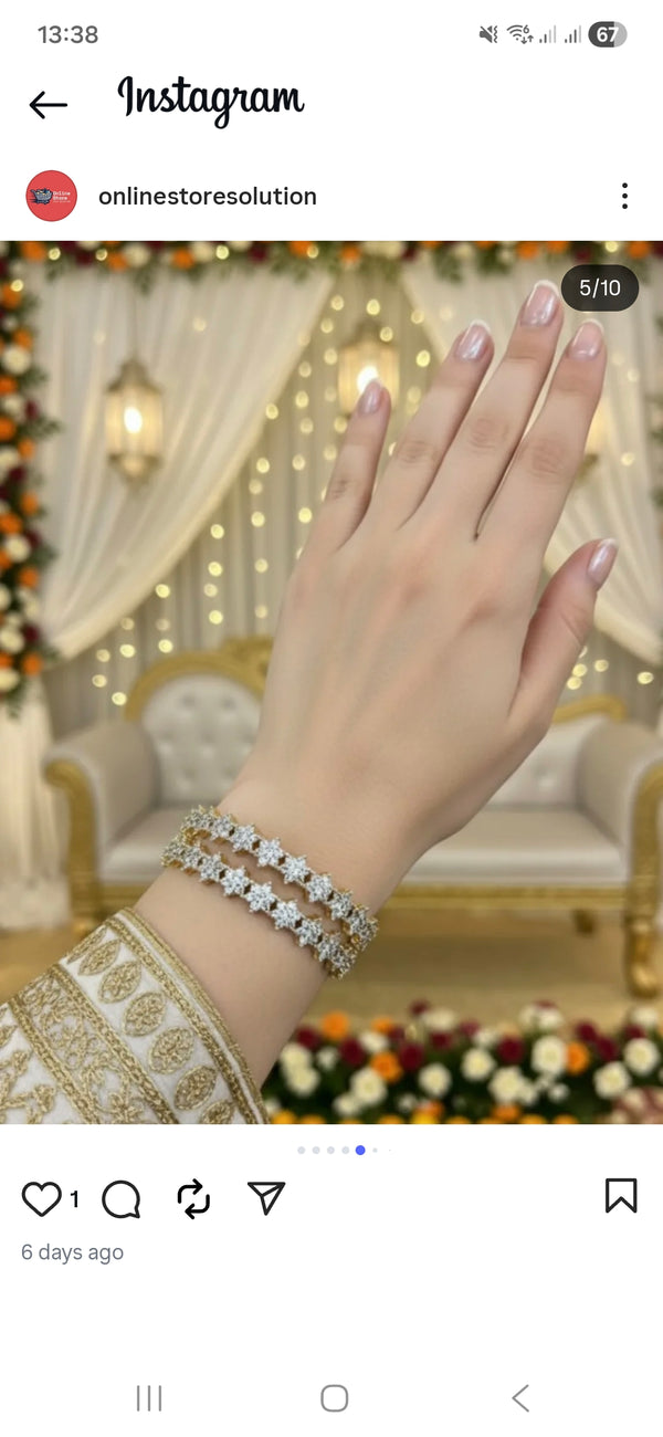 American Diamond (AD) / CZ White Stone Flower Bangle Set