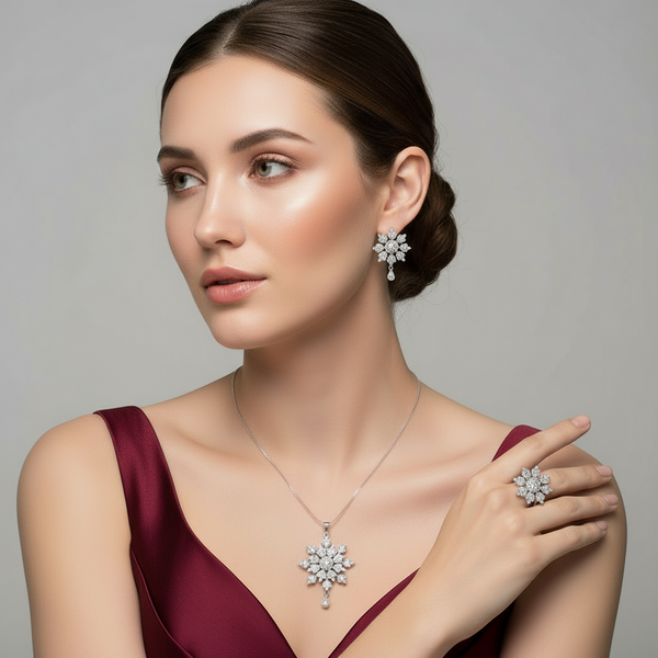 Silver Petal Bloom Combo Necklace Set
