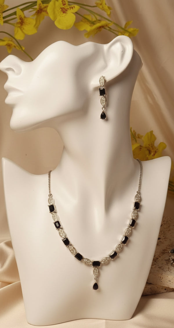 Sophisticated Black and White Crystal Combo Necklace Set