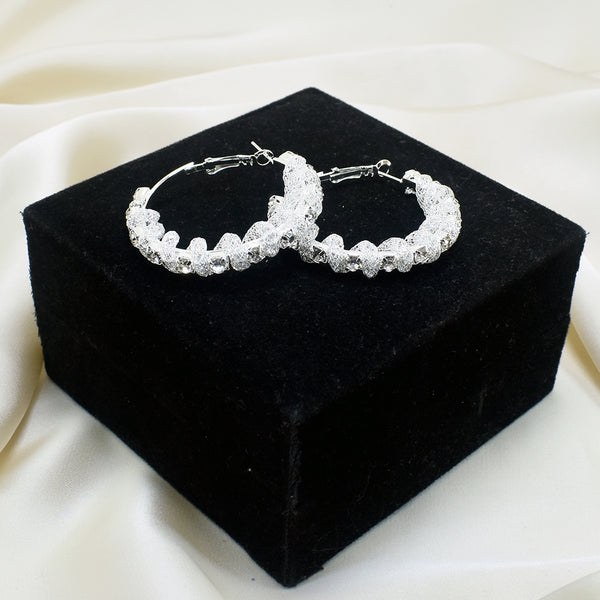 Twist Hoop Crystal Silver Earrings