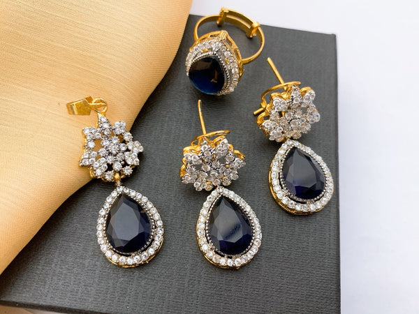 Regal Sapphire Teardrop and Floral Necklace Set