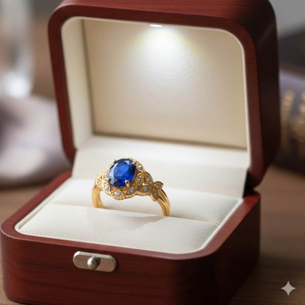 Luxurious Blue Gemstone Golden Ring