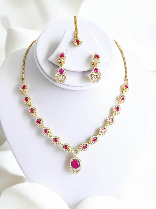 Real Stone AD Necklace Set with Bindia