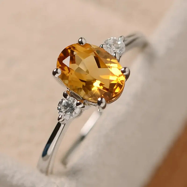 1pc Fashionable Women's Champagne Gem Silver Ring