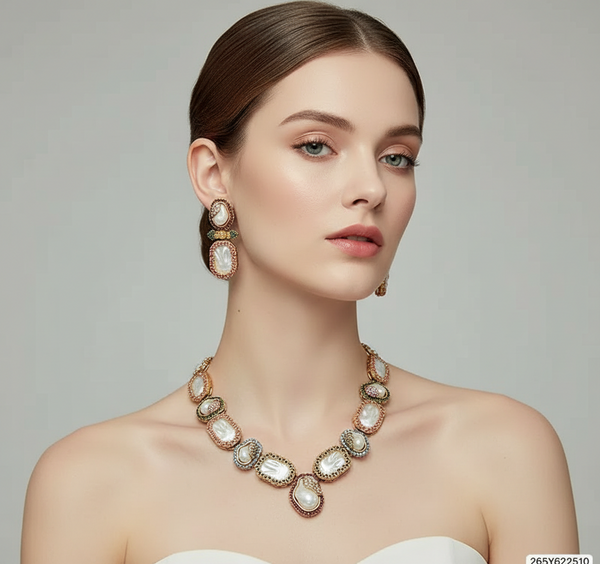 Mother of Pearl & Ruby Red Necklace Set Collection