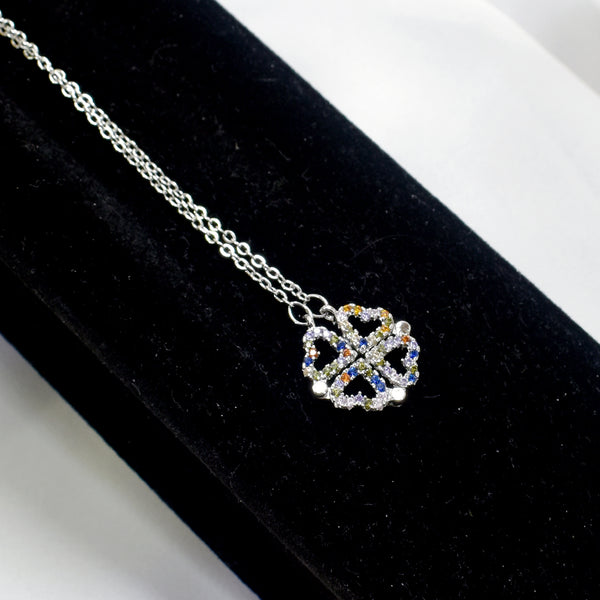 Magnetic Folding Heart Multicolor Leaf Clover Silver Necklace