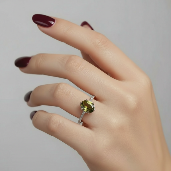 French Vintage Olive Green Zirconia Ring