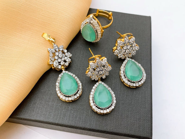 Golden and Mint Teardrop Jewelry Set