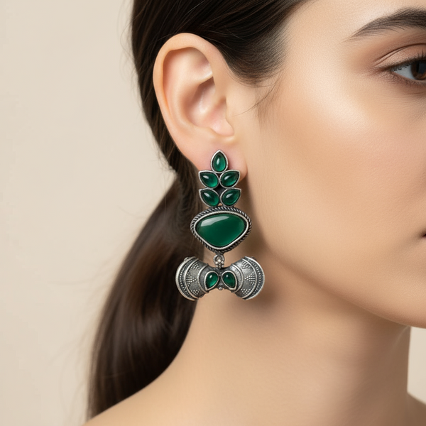 Elegant Allure: Green Stone Oxidized Earrings