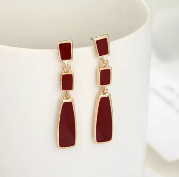 Retro Geometric Red Earrings