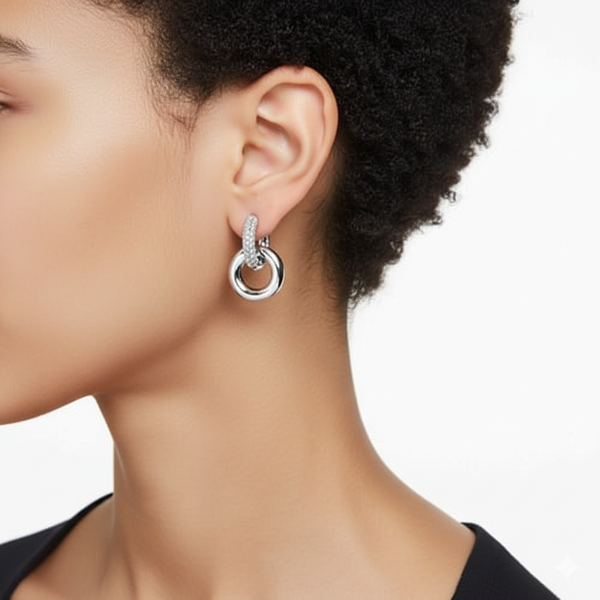 Interlocking Hoop Silver Earrings: Convertible Pave Huggies