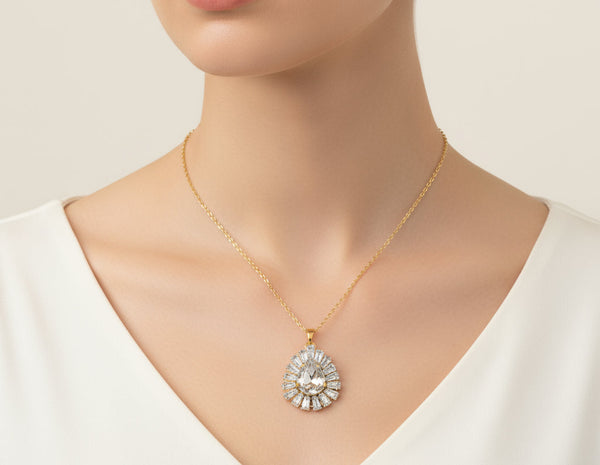 Dazzling Zircon Ensemble: Champagne Studded Necklace