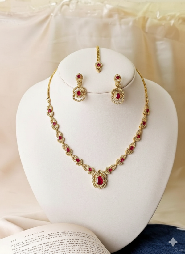 Real Stone AD Necklace Set with Bindia