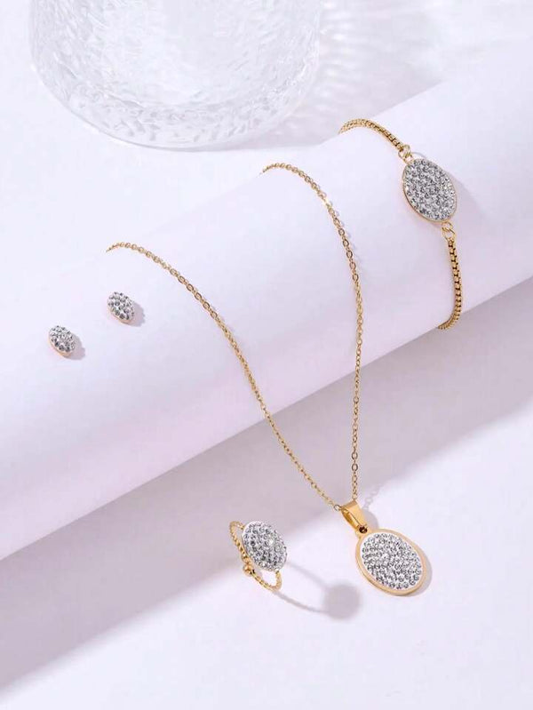 4 Piece Oval Shape Zircon Studded Necklace Set - Timeless Elegance