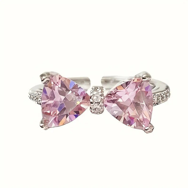 Adjustable Bow-Shaped Ring with Sparkling Cubic Zirconia