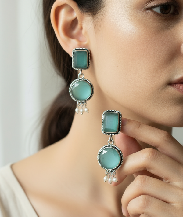 Oxidized Turquoise Stone Earrings
