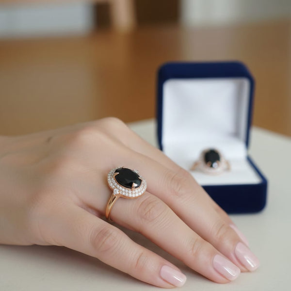 The Midnight Bloom Rose Gold Cocktail Ring