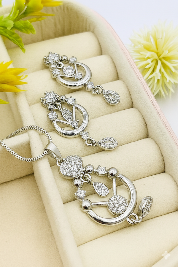 Sparkling Zirconia Silver-Toned Necklace and Earring Set