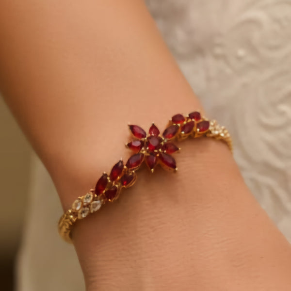 Elegant Ruby Flower Bracelet