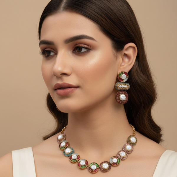 Multicolor Mother of Pearl Necklace Set