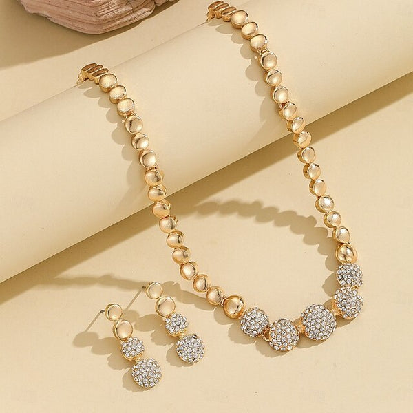 3 pcs/Set Gold Plated Full Rhinestone Round shape Neclace Set