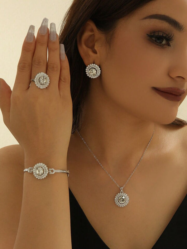 Luxury 4 Piece Cubic Zirconia Silver Necklace Set - Rasam