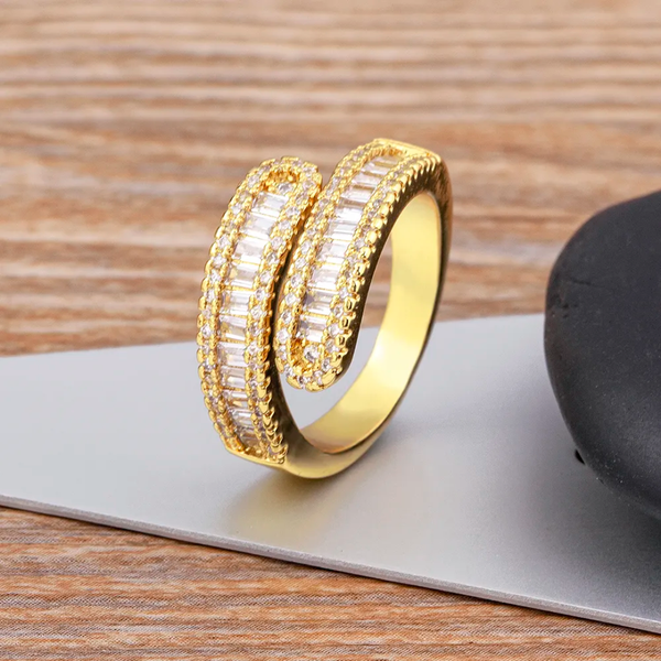 Glamorous Gold-Tone Crystal Coil Ring