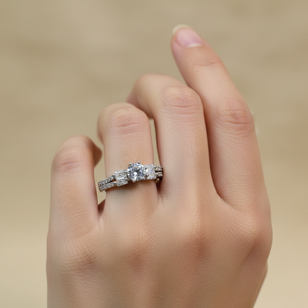Silver ring with white stone