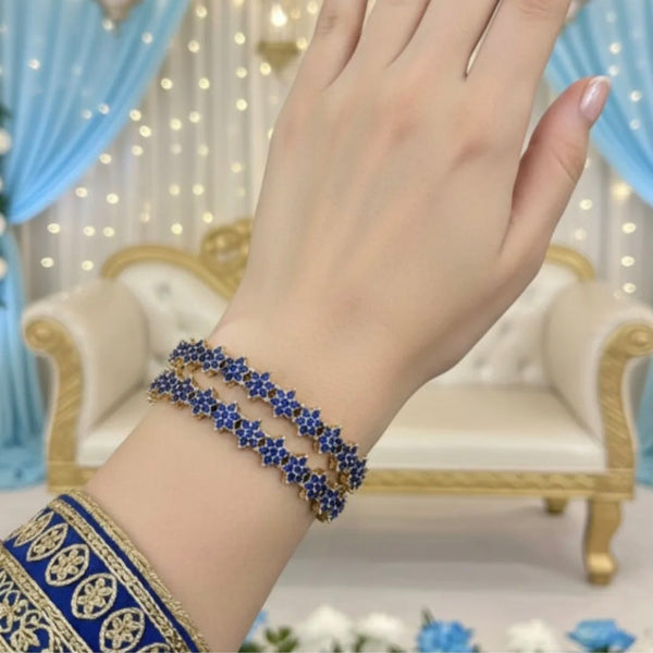 American Diamond (AD) / CZ Blue Stone Flower Bangle Set